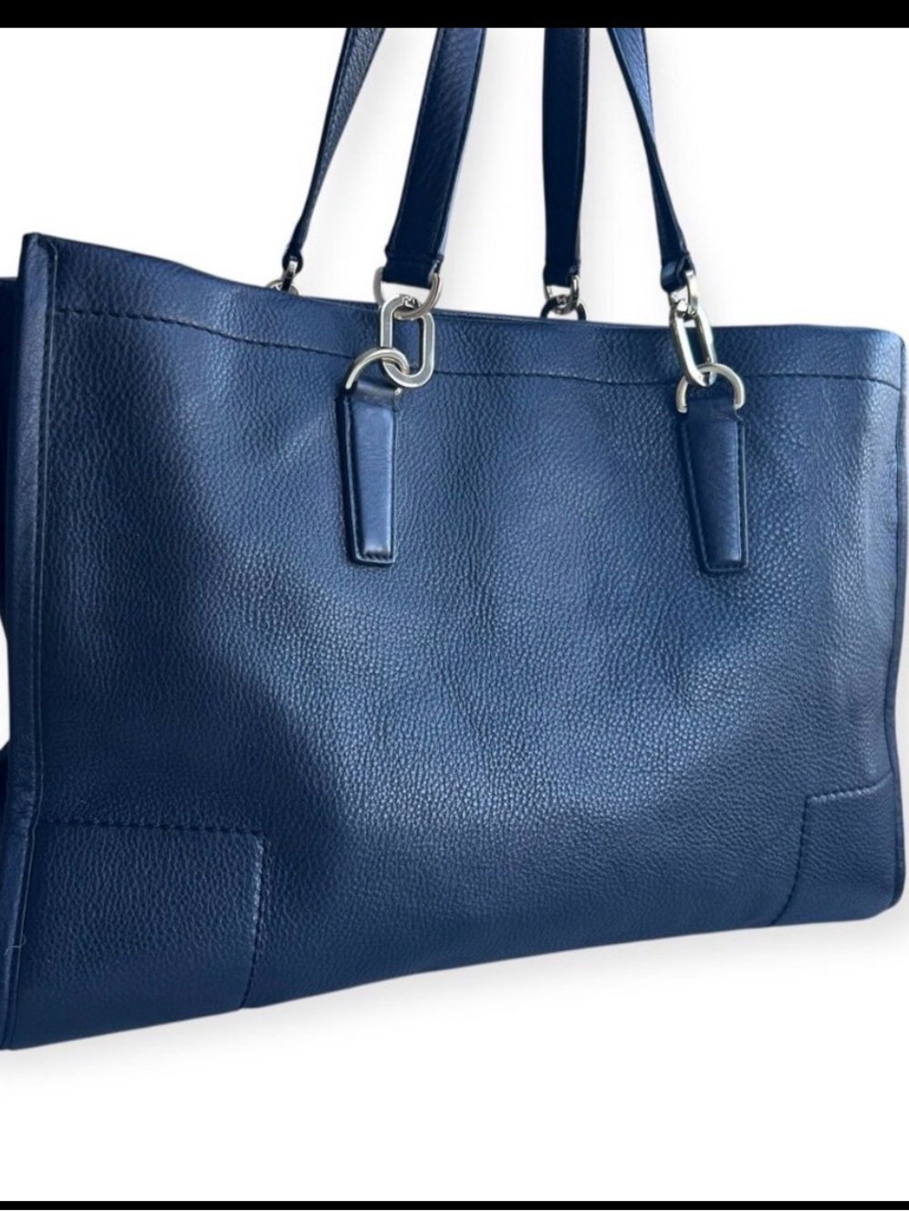 Tory Burch Black Leather Tote with Gold Logo Accent - Picture 3 of 7